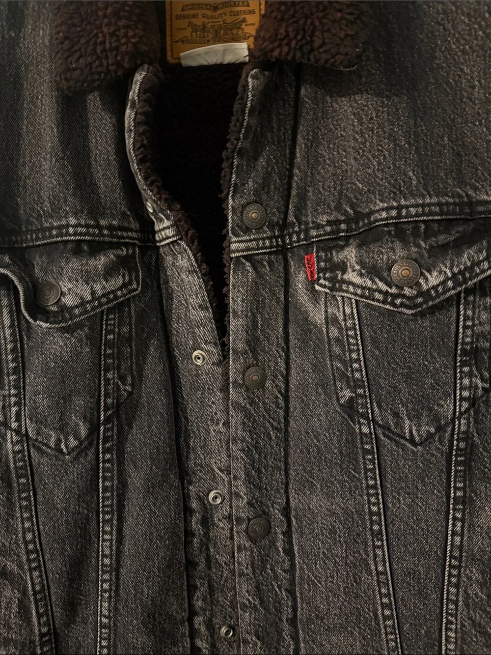 Levi's Fresh leaves Gray Washed Denim Jacket with Red Sherpa Collar